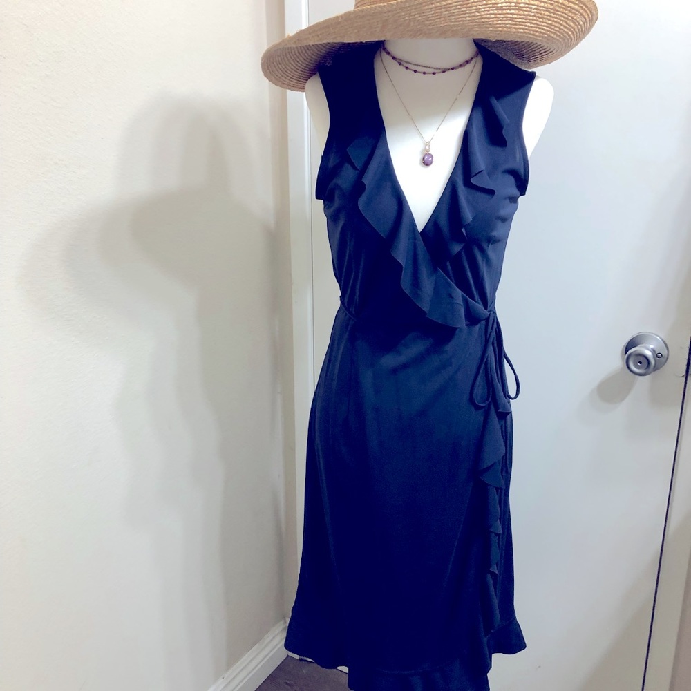 ๐ J. Crew Navy Ruffle Wrap Dress - Picture 2 of 4